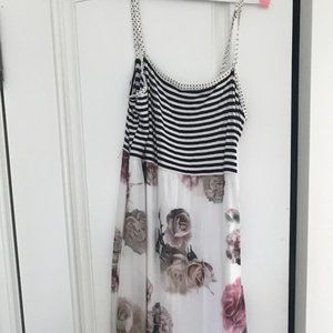 Romantic long spaghetti strap dress. Silk and cotton/3prints